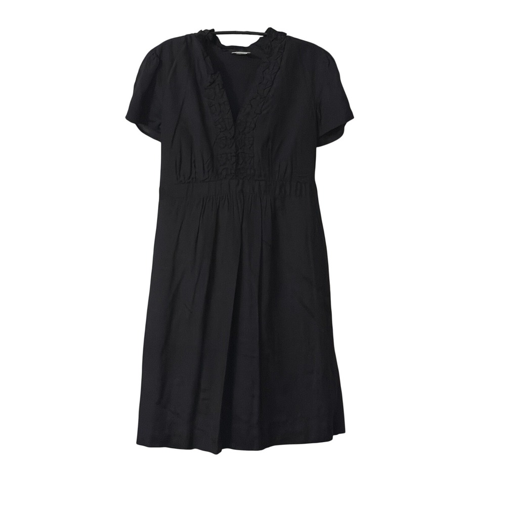 Motherhood Maternity Black V-Neck Ruffle Trim Empire Waist Dress Medium 94804-01